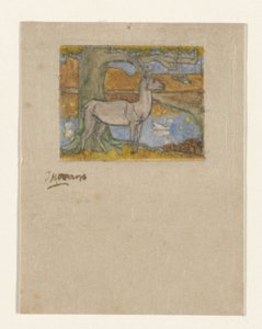 池の前の木のそばの鹿 木のそばの鹿（原題） 作： Jan Toorop (signed by artist)