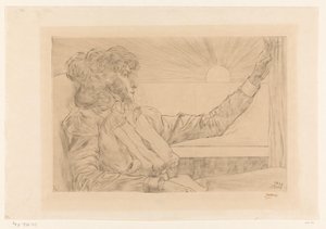 窓の前に座る女性 太陽を見る女／目覚め／夕焼け／ロロール（原題） 作： Jan Toorop (signed by artist)