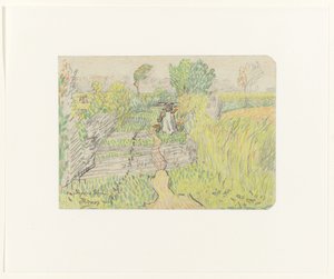 牛乳バケツを肩に乗せてくびきをつけ、麦畑を歩く農夫の妻 作： Jan Toorop