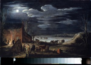冬（ウィンター）。 Jan II van de Velde (1593-1641) の絵画。 木に油彩、30 x 44.5 cm。 フランダース美術、バロック美術。 エルミタージュ美術館、サンクトペテルブルク。 作： Jan Van de II Velde