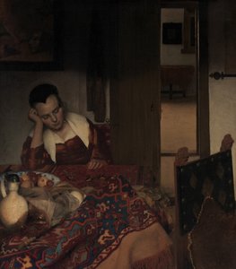 眠っているメイド、カリフォルニア州。 1656-57。 作： Johannes Vermeer