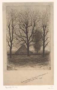 背の高い木々の間の農場、Ewijkhoeve 作： Jan Veth (signed by artist)