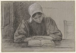 フード付き読書少女 作： Jan Veth