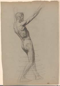右に腕を上げて立っている男性ヌード 作： Jan Veth