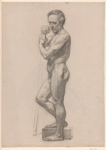 立っている男性ヌード、棒を持って、左向き 作： Jan Veth