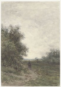 ライダーと羊飼いのいる羊の群れのいる風景 作： Johannes Martinus Vrolijk