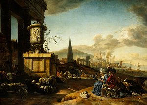 イタリアの海港（油彩・パネル） 作： Jan Baptist Weenix