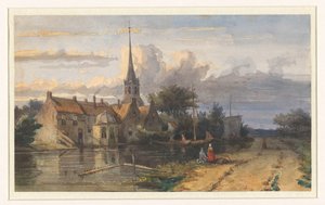 運河沿いの村の眺め 作： Jan Weissenbruch
