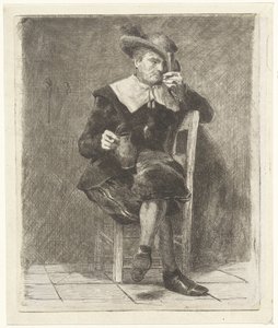 椅子に水差しとグラスを持つ男 作： Jan Weissenbruch