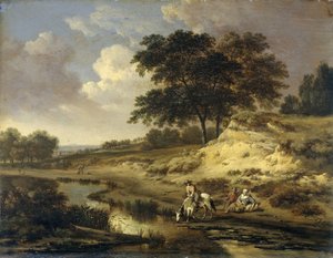 ライダーが馬に水をやる風景 作： Jan Wijnants
