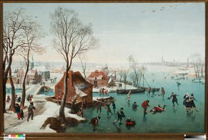 12月、氷結した湖の上のスケーターたち ヤン・ウィルデンス（1586-1653）の絵画 作： Jan Wildens