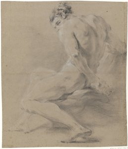 右手で頭を支えている裸の男性の着席 作： Jan Willem Pieneman