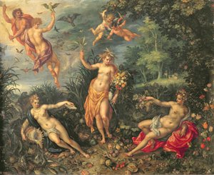 存在量と4つの要素、1606年頃（銅に油彩） 作： Jan and Clerk, H. Brueghel