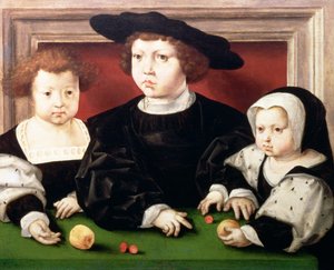 デンマーク、ノルウェー、スウェーデンのクリスチャン2世の子供たち（1481〜1559）。ジョン、クリスティーナ、ドロテア 作： Jan Gossaert