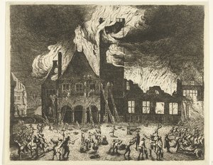アムステルダム旧市庁舎の火事、1652 年 1652 年 7 月 7 日に焼かれたアムステルダムへの古いスタダイスの画像