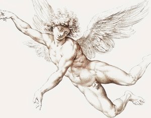 裸の男性飛行天使。