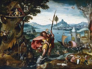 「川を渡る聖クリストファー」、1506-c1527 作： Jan de Cock