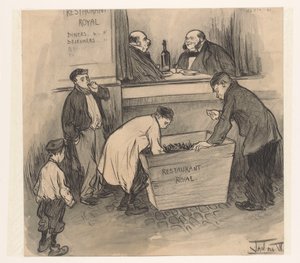 レストラン ロイヤルの前 - ハーグ、1896 年 2 月 (オブジェクトのタイトル) 作： Jan de Waardt (signed by artist)