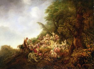 群衆に説教する洗礼者聖ヨハネ（木に油彩） 作： Jan or Joan van Noordt