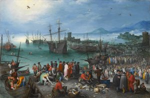 セントポールとの港の風景、カイザリアから出発、1596年（銅に油彩）