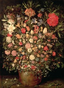 木製の浴槽に花の大きな花束 作： Jan the Elder Brueghel