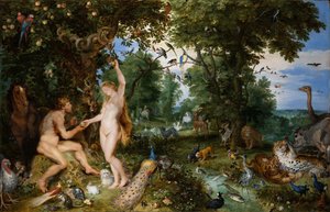 エデンの園、人の堕落、c。 1615年。 作： Jan the Elder Brueghel