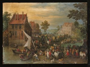 市場の復活 (銅に油彩) 作： Jan the Elder Brueghel