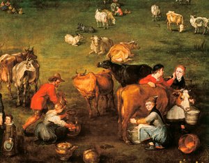 "ヤン・ブリューゲルの絵画「農民の生活」の細部 作： Jan the Elder Brueghel