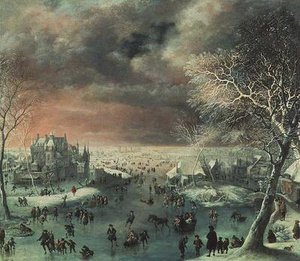 氷の上に人物がいる冬の風景 作： Jan the Elder Griffier
