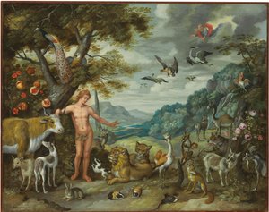 アダムとイブの物語から、動物に名前を付けるアダム 作： Jan Brueghel the Younger