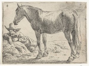 立っている馬と休んでいるライダー 馬のいる風景（連載タイトル） 作： Jan van Aken