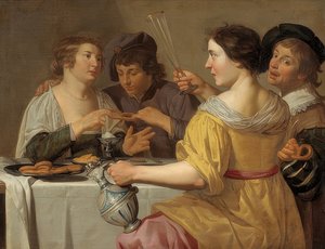 プレッツェルを食べる人。 1630-40 作： Jan van Bijlert