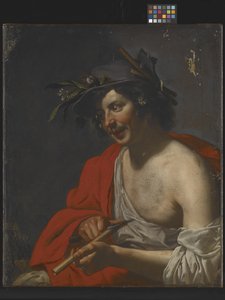 フルートをトリミングする羊飼い (キャンバスに油彩) 作： Jan van Bijlert or Bylert