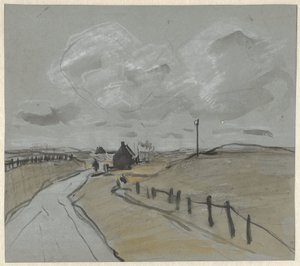 高い縁とフェンスのある道路に沿って見る 作： Jan van Essen