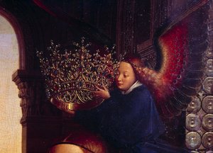 聖母に戴冠する天使。ロラン総長の聖母」の詳細 ニコラ・ロラン（1376-1461）は、フィリップ・ル・ボンの下でブルゴーニュの総長を務め、1443年にはボーヌのホスピスを創設しました。ヤン・ファン・エイク（1390-1441）の作品 作： Jan van Eyck