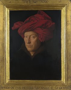男の肖像（自画像？）。 1433年 作： ヤン・ファン・エイク