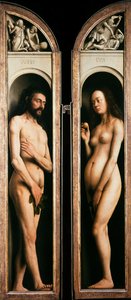 ゲントの祭壇画。 神秘的な子羊の礼拝: アダムとイブ、1432 年。 作： Jan van Eyck