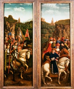 ゲントの祭壇画。 神秘的な子羊の崇拝：公正な裁判官とキリストの騎士、1432. 作： Jan van Eyck