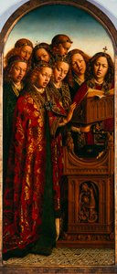 ゲントの祭壇画。 神秘の子羊の崇拝：歌う天使、1432年。 作： Jan van Eyck
