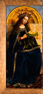 ゲントの祭壇画。 神秘的な子羊の崇拝：即位した聖母マリア、1432年。 作： Jan van Eyck
