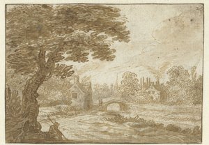 家と橋のある風景 作： Jan van Goyen (possibly)