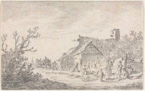 コテージと人物のある風景 作： Jan van Goyen