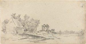 遠くの橋のある川の風景 作： Jan van Goyen