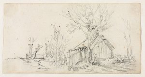 コテージのある風景のスケッチ 作： Jan van Goyen