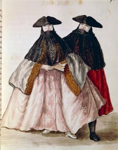 ヴェネツィアのカーニバルのキャラクター、ヤン・グレーベンブルック（1731-1807）の「ヴェネツィア衣装図鑑」のイラスト、水彩画、イタリア
