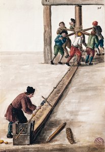 イタリアの水彩画、ヤン・グレーベンブルック（1731-1807）の「ヴェネツィア衣装図鑑」のミントのイラストを加工するロッド。
