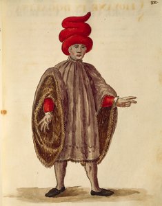 ヤン・ファン・グレーベンブロークまたはジョヴァンニ・グレーベンブローク（1731-1807）作、『Gli Abiti de Veneziani』、衣装図鑑より、「ドガリーナ」を着る若い男性、水彩画 作： Jan van Grevenbroeck