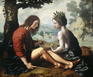 芸術の母としての自然の寓意 アレゴリー（アートのナースメイドとしての自然） 作： Jan van Hemessen