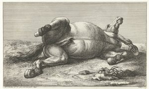 その左側に横たわっている倒れた馬 落ち馬（シリーズタイトル） 作： Jan van Huchtenburg