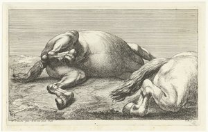 2頭の倒れた馬、横から見た右の馬 落ち馬（シリーズタイトル） 作： Jan van Huchtenburg